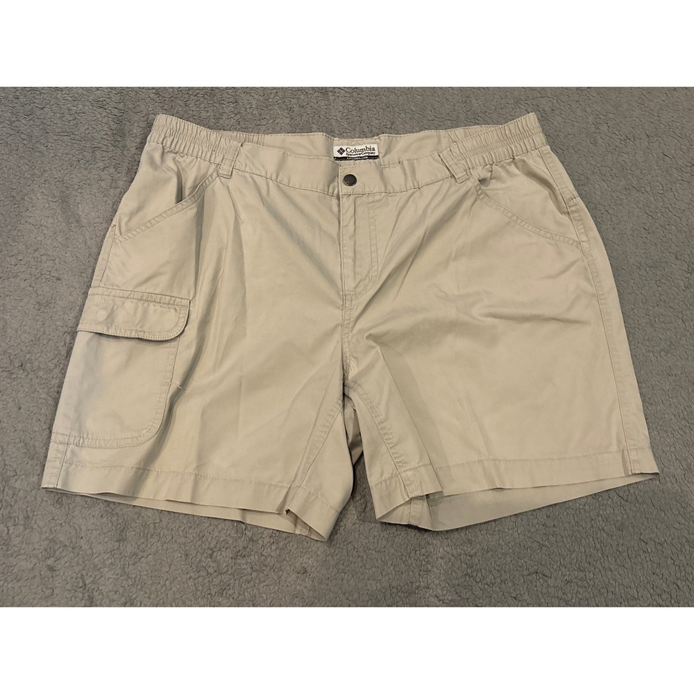 Columbia Womens Cargo Shorts Tan Khaki Cotton Elastic Waist AL4498 L 6 Inseam